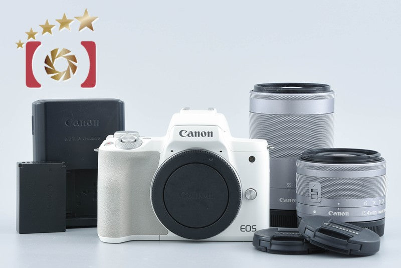 Canon EOS Kiss M2 White 24.1 MP EF-M 15-45 55-200 Lenses from Japan