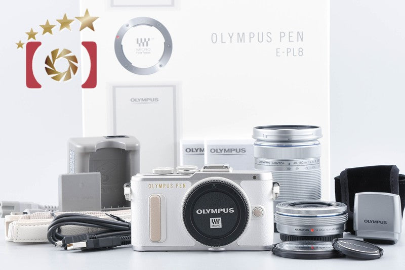 "Count 664" Olympus PEN E-PL8 White 16.1 MP EZ 14-42 40-150 Lenses from Japan