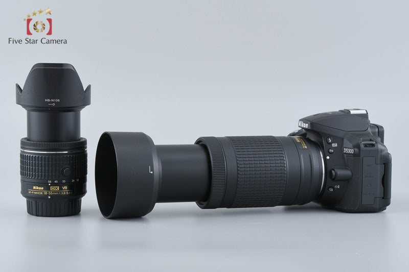 "Count 3,844" Nikon D5300 Black 24.2 MP DSLR Camera 18-55 70-300 Lenses