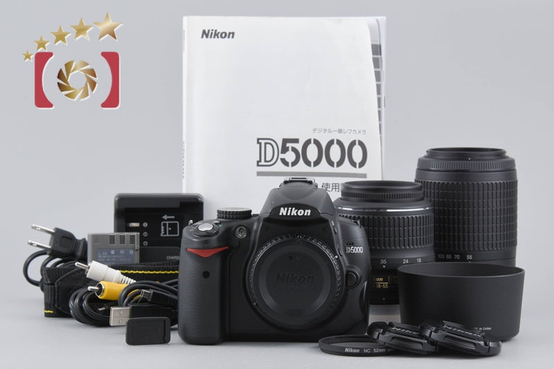 "Count 3,874" Nikon D5000 12.3 MP DSLR Camera 18-55 55-200 VR Lenses