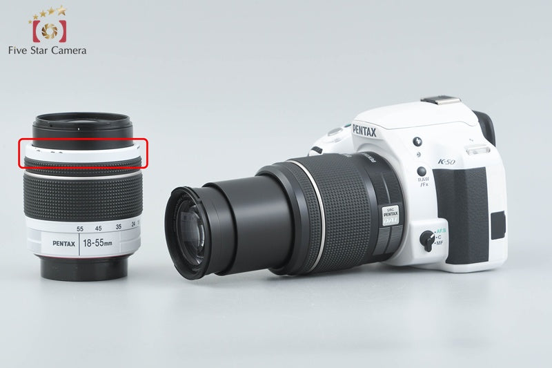 Pentax K-50 White 16.3 MP Digital SLR Camera 18-55 50-200 Lenses