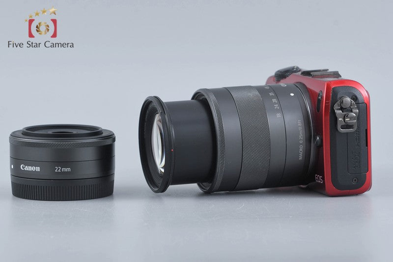 Canon EOS M Red 18.0 MP Mirrorless Camera 18-55 22 Lenses w/ Box