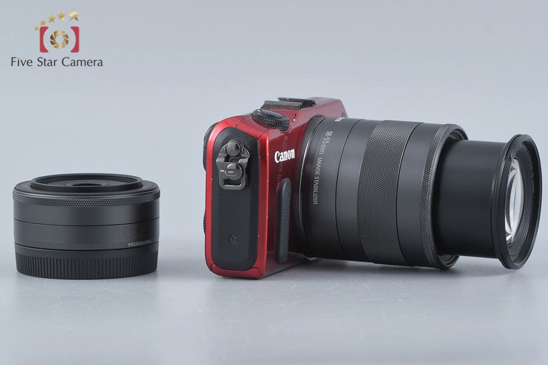 Canon EOS M Red 18.0 MP Mirrorless Camera 18-55 22 Lenses w/ Box