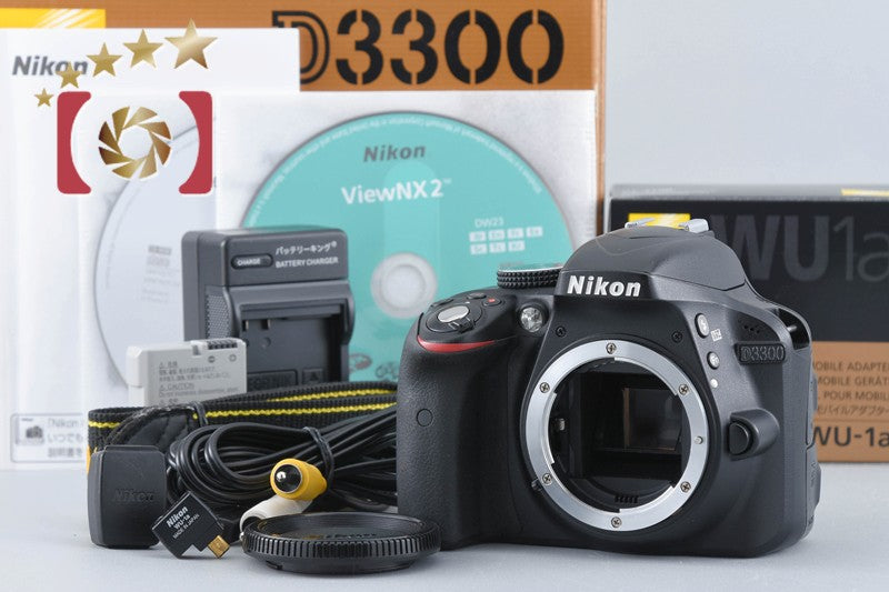 Nikon D3300 Black 24.2 MP DSLR Camera w/ WU-1a Wireless Mobile Adapter w/ Box