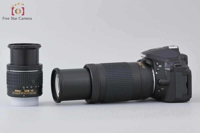 "Count 1,449" Nikon D5300 Black 24.2 MP DSLR Camera AF-P 18-55 70-300 VR Lenses