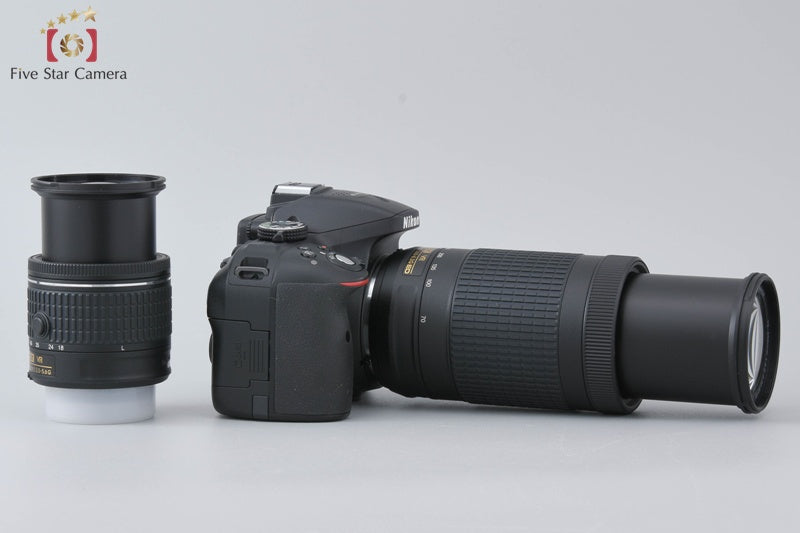 "Count 1,449" Nikon D5300 Black 24.2 MP DSLR Camera AF-P 18-55 70-300 VR Lenses