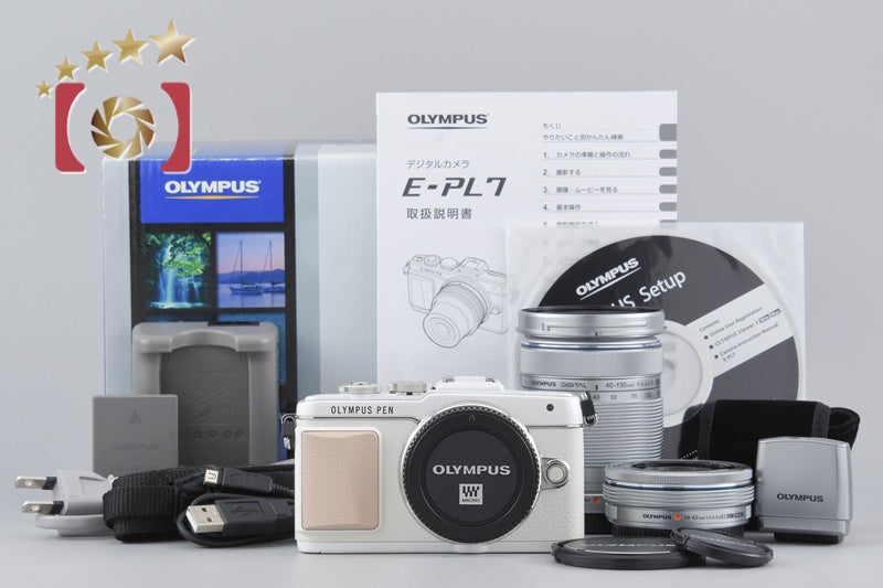 "Count 1,154" Olympus PEN Lite E-PL7 White 16.1 MP EZ 14-42 40-150 Lenses w/ Box