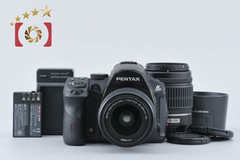 PENTAX K-30 Black 16.3 MP DSLR Camera 18-55 50-200 Lenses