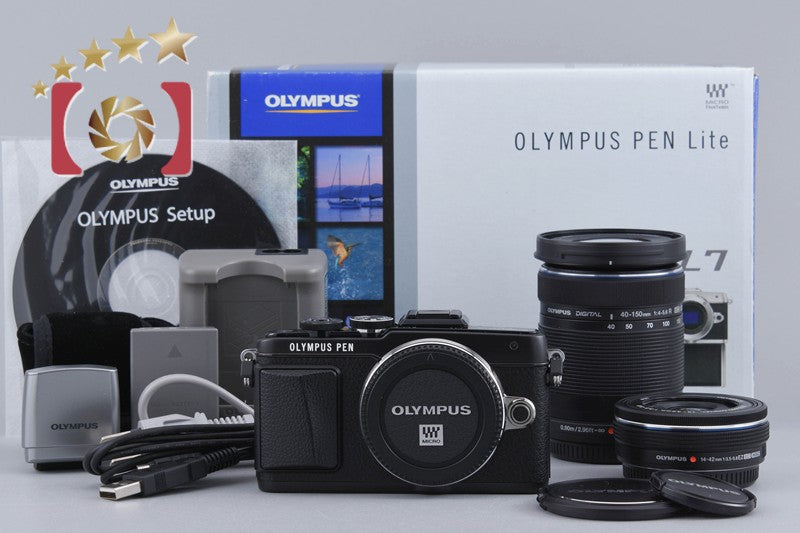 "Count 260" Olympus PEN Lite E-PL7 Black 16.1 MP EZ 14-42 40-150 Lenses w/ Box