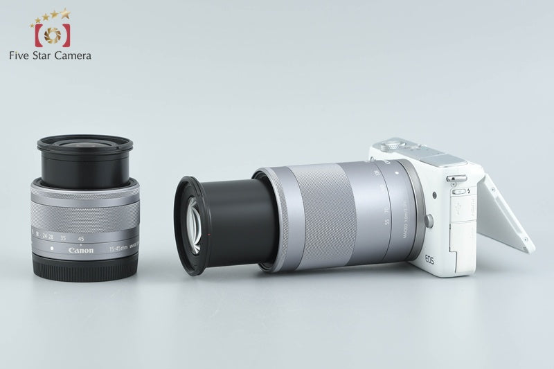 Canon EOS M10 White 18.0 MP Digital Mirrorless Camera 15-45 55-200 Lenses w/ Box