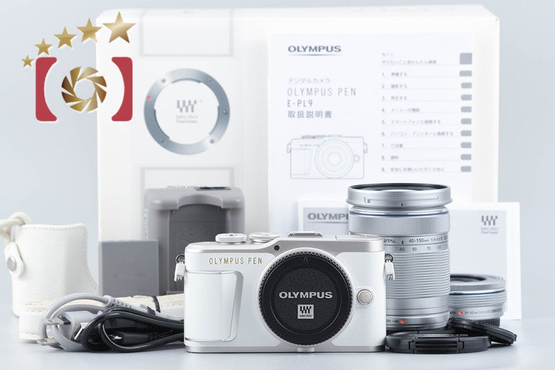 "Count 1,032" Olympus PEN E-PL9 White 16.1 MP 14-42 40-150 Lenses from Japan