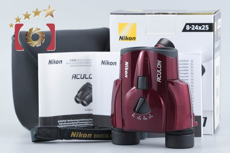 Nikon ACULON T11 8-24x25 Red Binoculars w/ Box from Japan