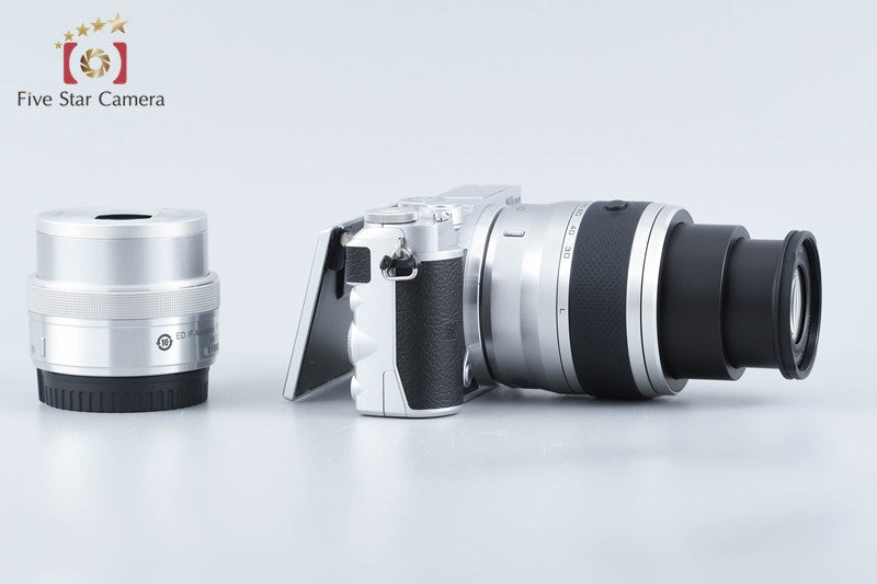 "Count 803" Nikon 1 J5 Silver 20.8 MP 10-30 30-110 Lenses from Japan