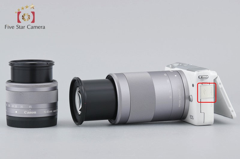 Canon EOS M10 White 18.0 MP Digital Mirrorless Camera 15-45 55-200 Lenses w/ Box