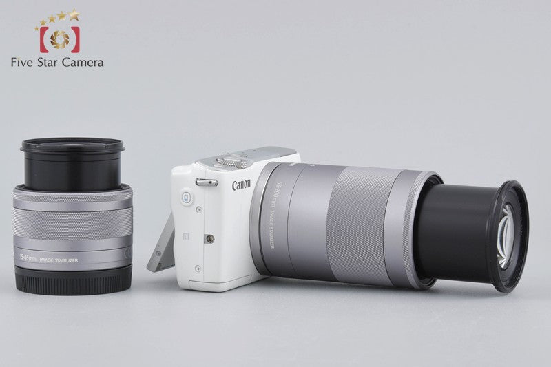 Canon EOS M10 White 18.0 MP Digital Mirrorless Camera 15-45 55-200 Lenses w/ Box