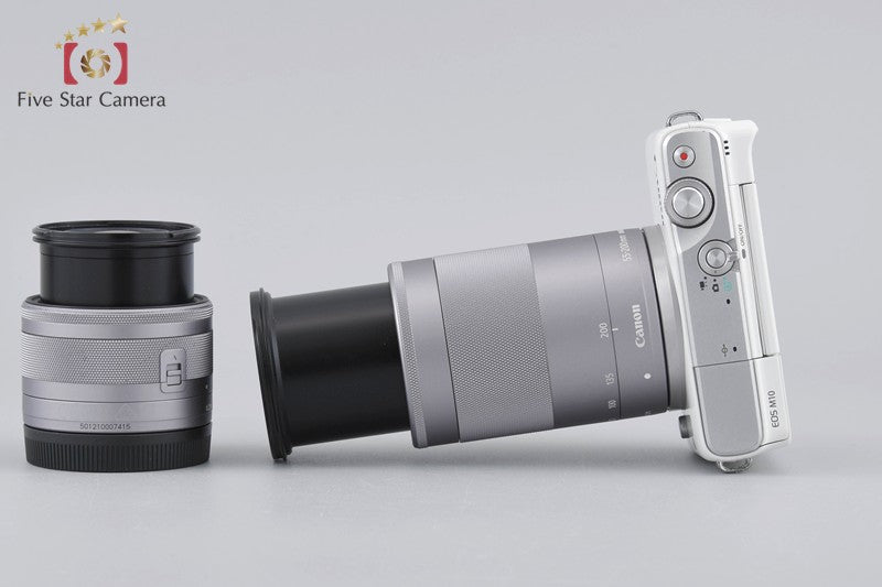 Canon EOS M10 White 18.0 MP Digital Mirrorless Camera 15-45 55-200 Lenses w/ Box