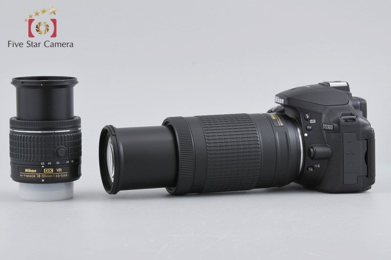 Nikon D5300 Black 24.2 MP DSLR Camera AF-P 18-55 70-300 VR Lenses w/ Box