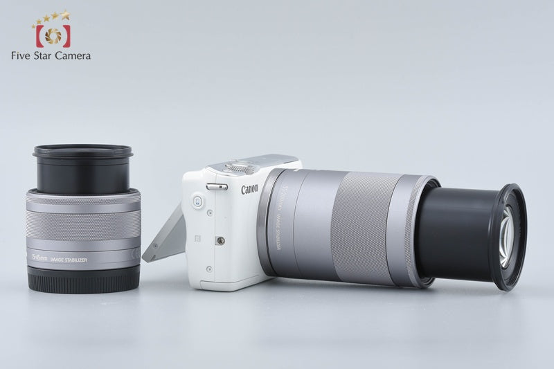 Canon EOS M10 White 18.0 MP Digital Mirrorless Camera 15-45 55-200 Lenses w/ Box