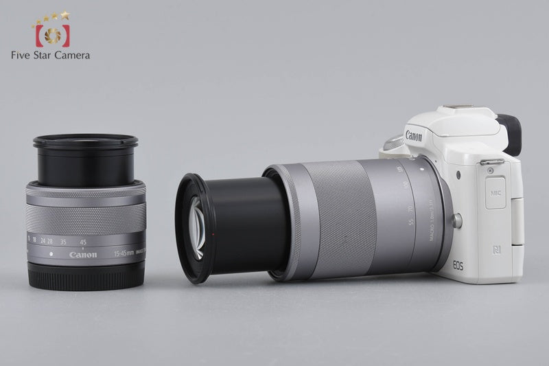 Canon EOS Kiss M / M50 White 24.0 MP 15-45 55-200 IS STM Lenses w/ Box