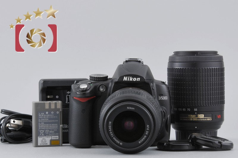 Shutter count 5,140 Nikon D5000 12.3 MP DSLR Camera 18-55 55-200 VR Lenses
