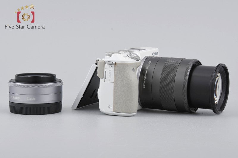 Canon EOS M3 White 24.2 MP Digital Camera EF-M 18-55 22 Lenses