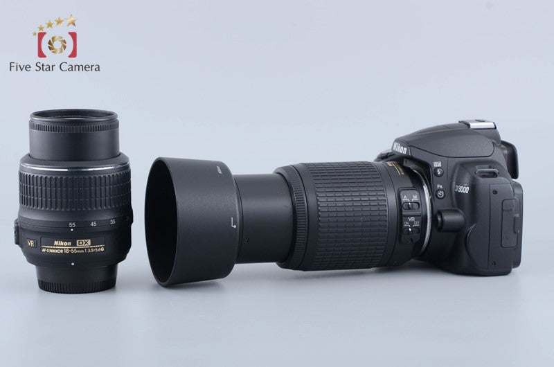 Nikon D3000 10.2 MP DSLR AF-S DX 18-55 55-200 Lenses