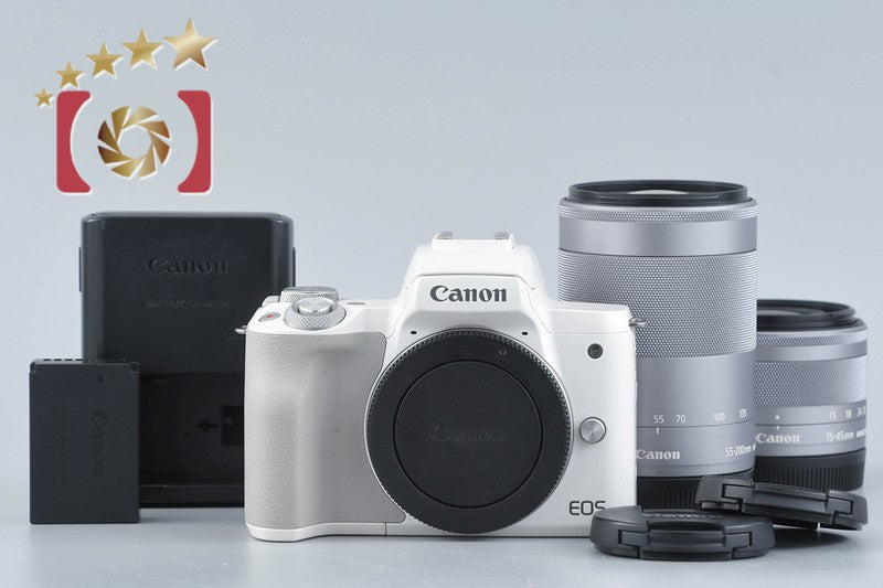 Canon EOS Kiss M / M50 White 24.0 MP 15-45 55-200 IS STM Lenses