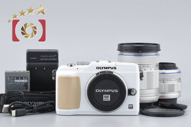 "Shutter count 254" Olympus PEN Lite E-PL2 White 12.3 MP 14-42 40-150 Lenses