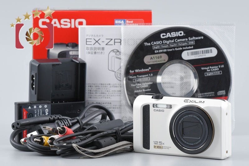 Casio HIGH SPEED EXILIM EX-ZR100 White 12.1 MP Digital Camera w/ Box