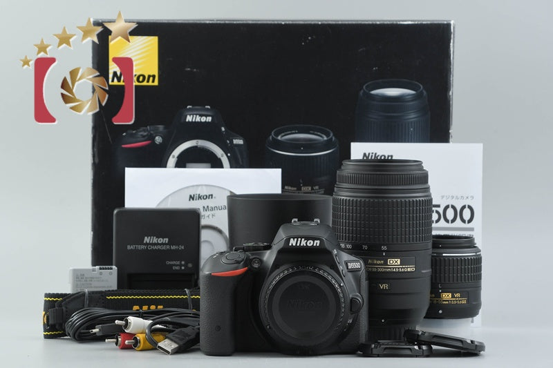 "Count 3,065" Nikon D5500 Black 24.2 MP DSLR 18-55 55-300 VR Lenses w/ Box