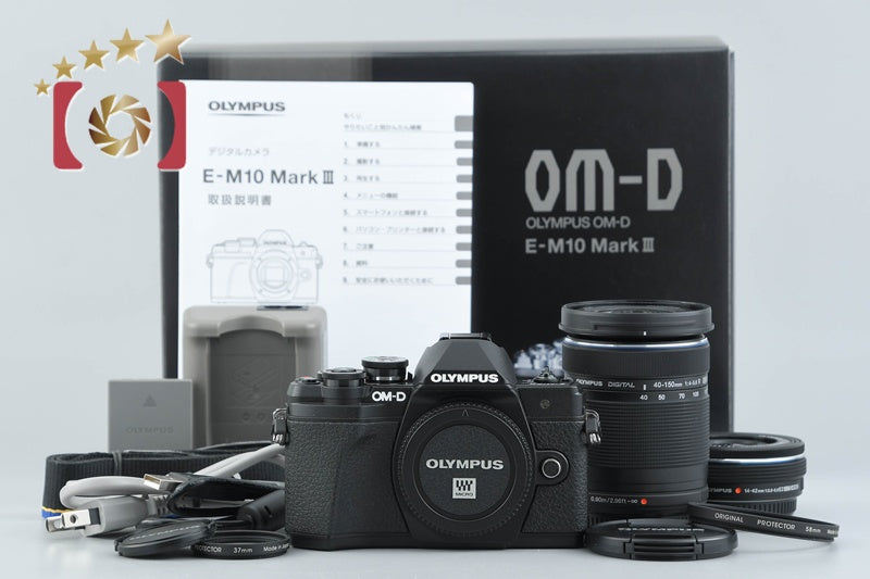 "Count 390" Olympus OM-D E-M10 Mark III Black 16.1 MP 14-42 40-150 Lenses w/ Box