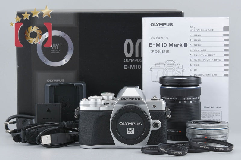 "Count 2,108" Olympus OM-D E-M10 Mark III Silver 16.1MP 14-42 40-150 Lens w/ Box
