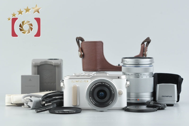 "Shutter count 1,883" Olympus PEN E-PL8 White 16.1 MP 14-42 40-150 Lenses