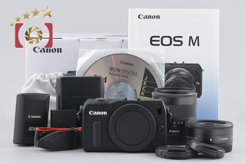 Canon EOS M Black 18.0 MP Mirrorless Camera 18-55 22 Lenses w/ Box