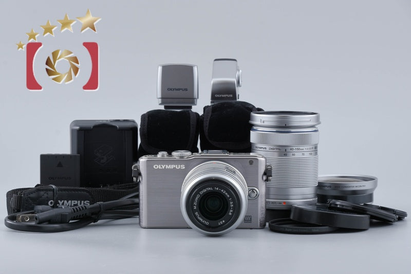 "Shutter count 800" Olympus PEN Lite E-PL3 Silver 12.3 MP 14-42 40-150 Lenses