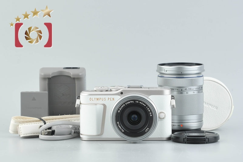 "Shutter count 1,379" Olympus PEN E-PL10 White 16.1 MP EZ 14-42 40-150 Lenses