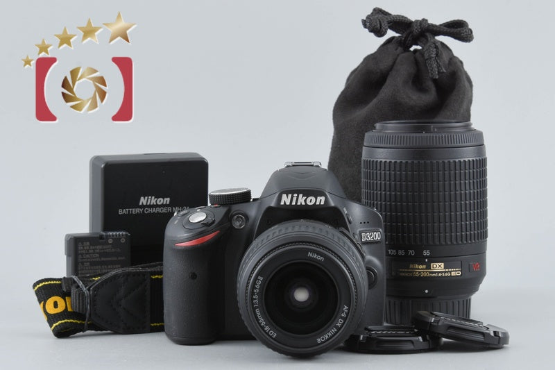 "Count 3,100" Nikon D3200 Black 24.2 MP DSLR AF-S DX 18-55 55-200 Lenses