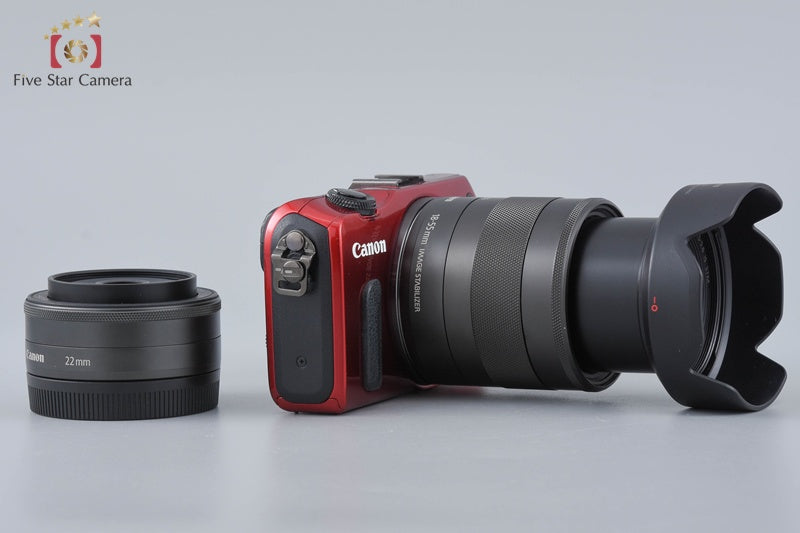 Canon EOS M Red 18.0 MP Mirrorless Camera 18-55 22 Lenses