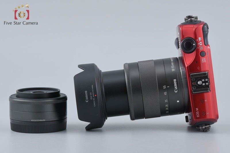 Canon EOS M Red 18.0 MP Mirrorless Camera 18-55 22 Lenses