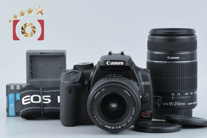 Canon EOS kiss Digital X Black 10.1 MP Digital SLR Camera 18-55 55-250 Lenses