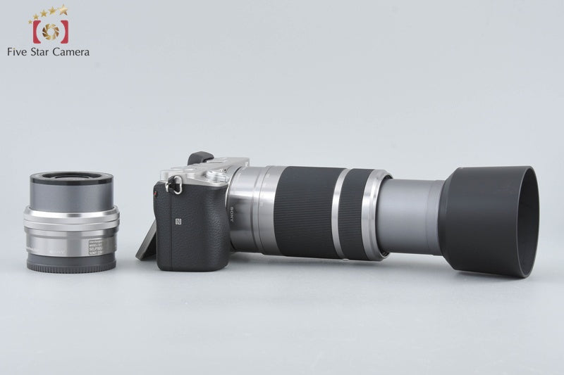 Sony α6000 ILCE-6000 Silver 24.3MP 16-50 55-210 Lenses [Multiple Languages]