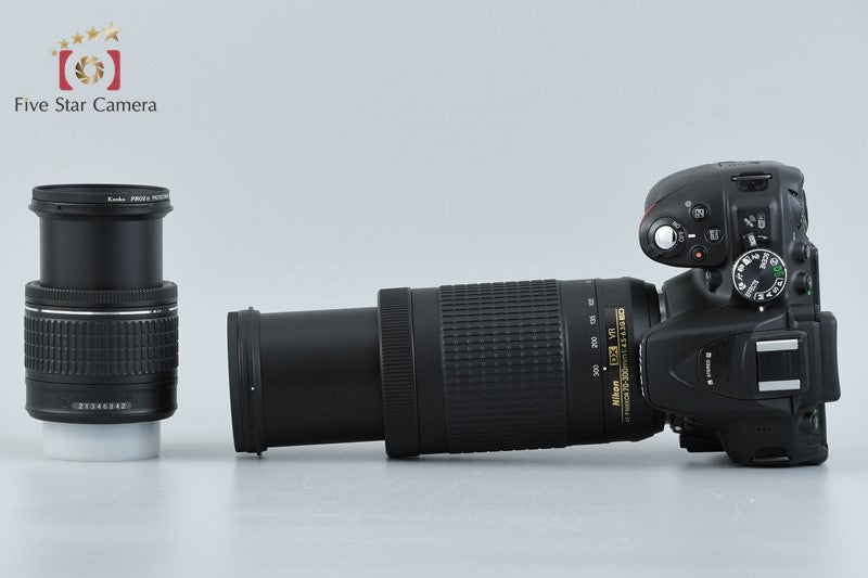 Nikon D5300 Black 24.2 MP DSLR Camera AF-P 18-55 70-300 VR Lenses w/ Box