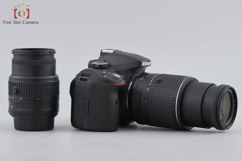 Nikon D5300 Black 24.2 MP DSLR Camera 18-55 55-200 VR II Lenses
