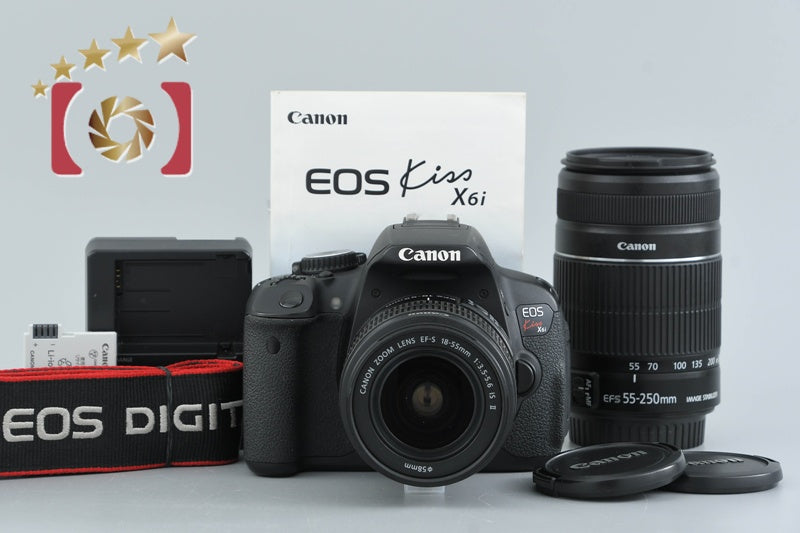 Canon EOS Kiss X6i / Rebel T4i / 650D 18.0 MP DSLR Camera 18-55 55-250 Lenses