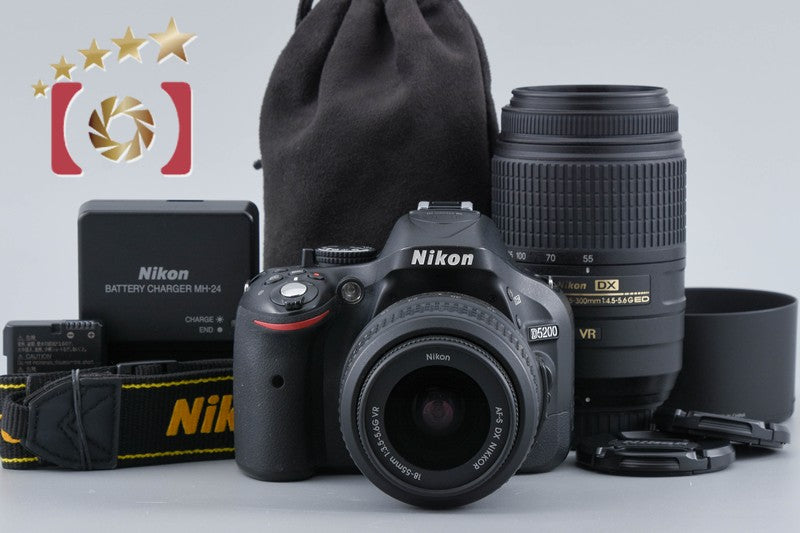 Nikon D5200 Black 24.1 MP Digital SLR Camera 18-55 55-300 Lenses