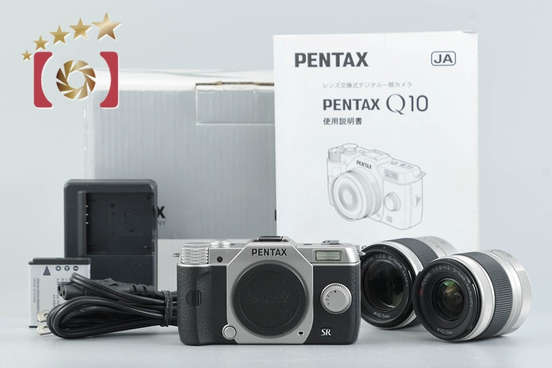 "Count 510" PENTAX Q10 Silver 12.4 MP Digital Camera 5-15 15-45 Lenses w/ Box