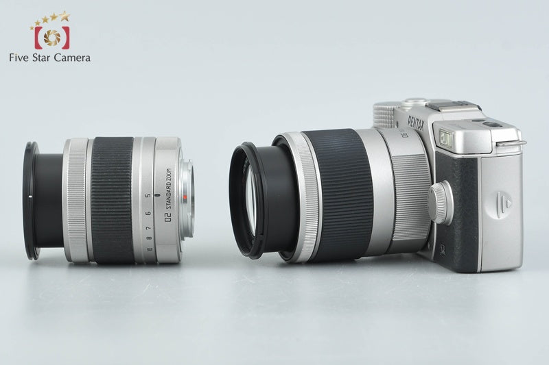 "Count 510" PENTAX Q10 Silver 12.4 MP Digital Camera 5-15 15-45 Lenses w/ Box