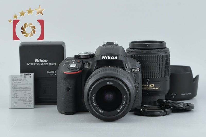 Nikon D5300 Black 24.2 MP DSLR Camera 18-55 55-200 Lenses