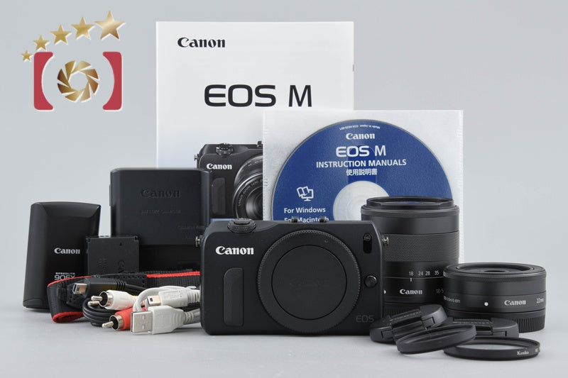 Canon EOS M Black 18.0 MP Mirrorless Camera 18-55 22 Lenses