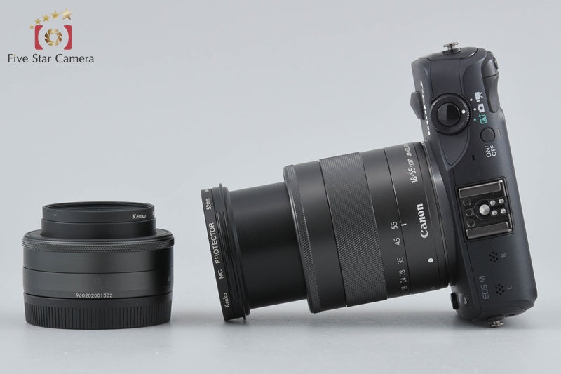 Canon EOS M Black 18.0 MP Mirrorless Camera 18-55 22 Lenses
